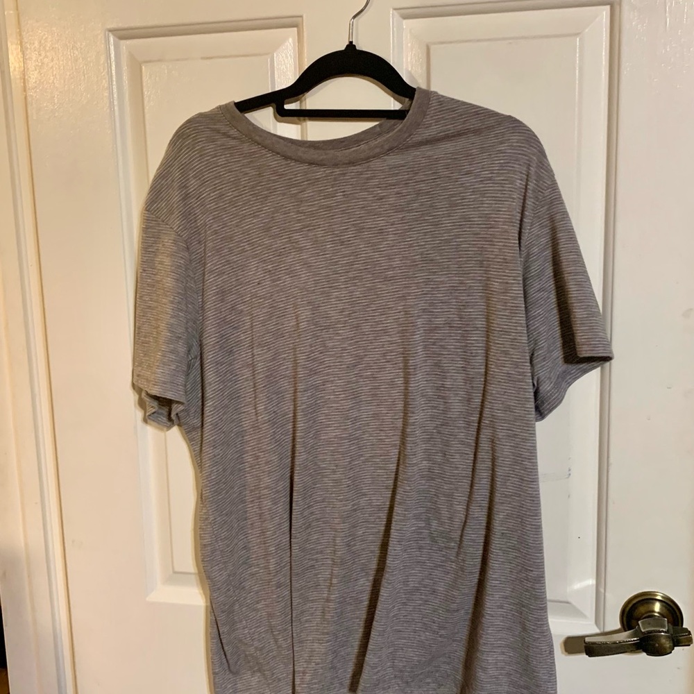 Sonoma Womens Light Gray Thin-Striped Short Sleeve Tee